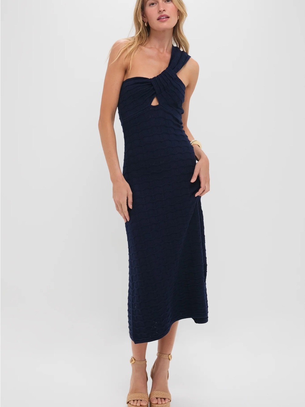 Tuckernuck One-Shoulder Navy Knit Midi Dress
